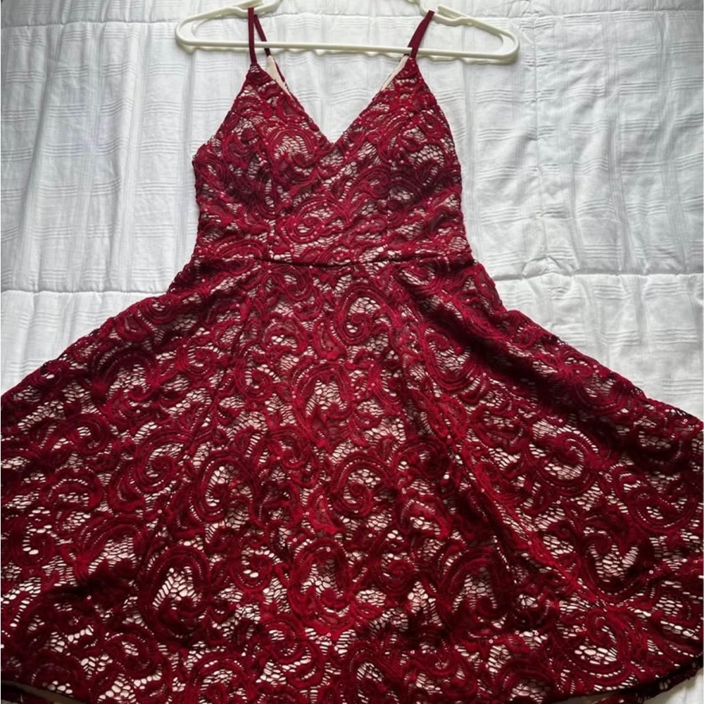 Red Lace Fit and Flare Mini Dress